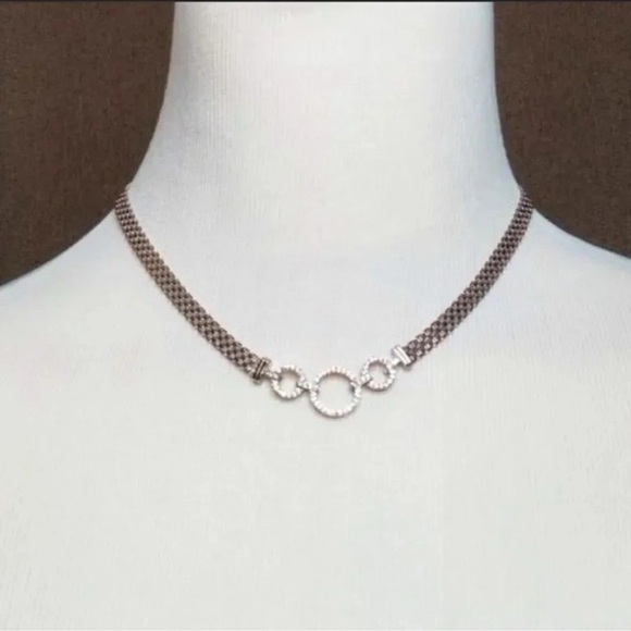 Giani Bernini Cubic Zirconia 925 Sterling Silver 3 Link Caseline Necklace - Picture 2 of 2